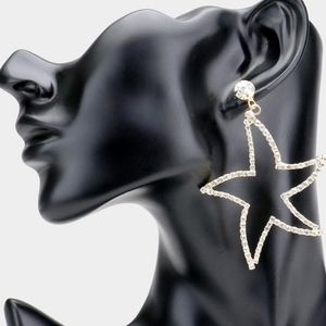 Gold Starfish Earrings with Rhinestones